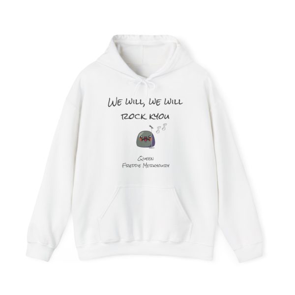Hoodie with Kyou in moustache and mic pose, with text "We Will, We Will Rock Kyou"
