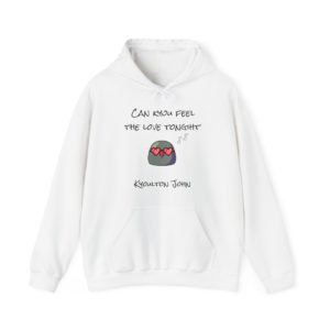 Hoodie with a Kyou wearing heart-shaped sunglasses and the phrase "Can Kyou Feel the Love Tonight?"