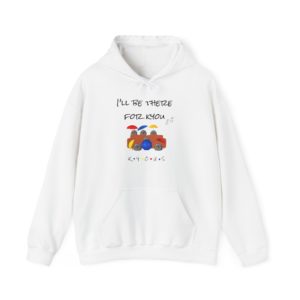 Funny "I’ll Be There for Kyou" hoodie with six Kyous on a couch, holding colorful umbrellas