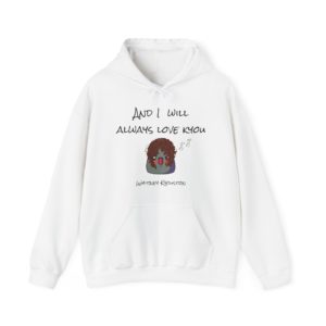 Funny "I Will Always Love Kyou" hoodie with a Kyou wearing a Whitney Houston-style wig