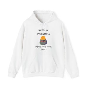 Hoodie with Kyou in helmet and text "Body in Progress, Please Come Back Later"