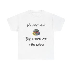 Funny "My Precious – The Lord of the Kyous" t-shirt with a Kyou holding a golden ring