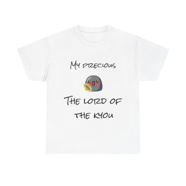 Funny "My Precious – The Lord of the Kyous" t-shirt with a Kyou holding a golden ring