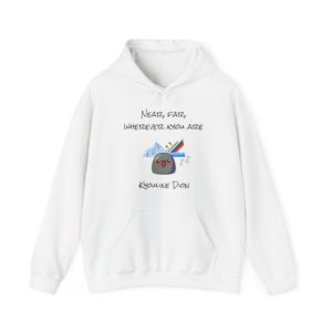 Funny "Near, Far, Wherever Kyou Are" hoodie with a Kyou standing in front of a sinking boat next to an iceberg