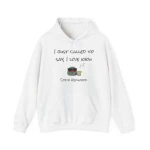 Funny "Stevie Kyounder" hoodie with a Kyou in sunglasses and a retro phone