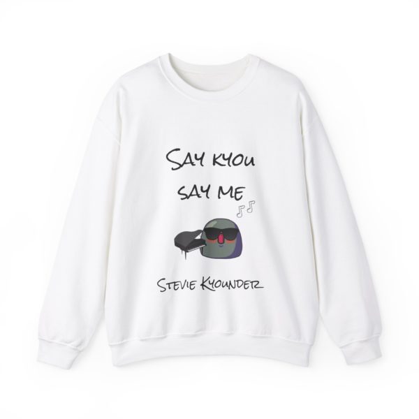 Sweatshirt with Kyou in sunglasses playing piano and the text "Say Kyou, Say Me"