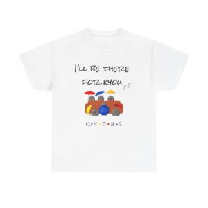 T-shirt with 6 Kyous on a couch, holding umbrellas, with "K.Y.O.U.S." text below