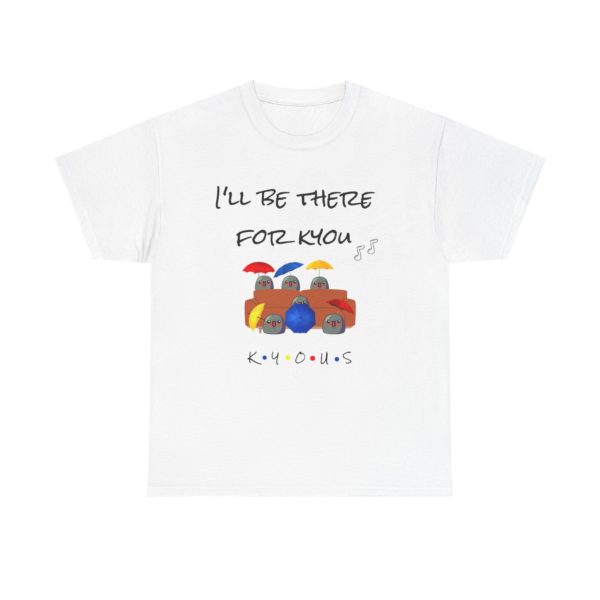 T-shirt with 6 Kyous on a couch, holding umbrellas, with "K.Y.O.U.S." text below
