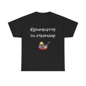 Funny "Kyoumelette du Fromage" T-shirt with a Kyou and a frying pan