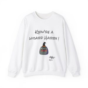 Funny "Kyou’re a Wizard, Harry" sweatshirt with a Kyou wearing a wizard hat and a lightning-shaped scar