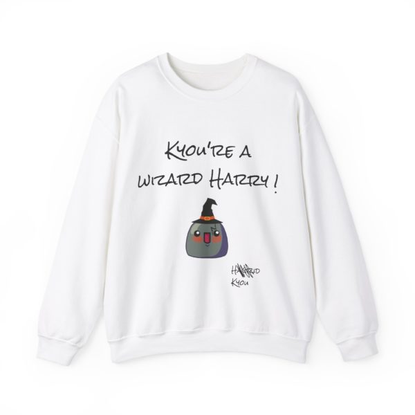 Funny "Kyou’re a Wizard, Harry" sweatshirt with a Kyou wearing a wizard hat and a lightning-shaped scar