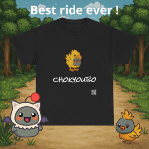 T-shirt with Chokyoubo holding a Kyou and QR code printed below